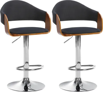 Produktbild von CLP 2er Set Barhocker Nilse Stoff mit Holzsitzschale - Farbe: walnuss/schwarz, Gestellmaterial: Metall in Chromoptik