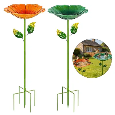 Produktbild von 2-teiliges Metall-Gartensteckvogelhäuschen,Blumenform,Vogelbad, frostbeständig,Insektenbad, Bienenbad, Gartenfigur und Statue, Gartendekor für draußen