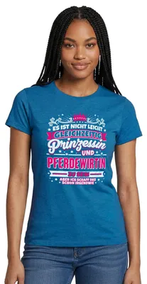 Produktbild von Spreadshirt Prinzessin Und Pferdewirtin | Pferdeliebe Humor Frauen T-Shirt, M, Antikblaues Saphir meliert
