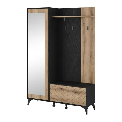 Zdjęcie produktu dla Garderoba Astrid 134 cm kolor: Dąb Evoke i Czarny, Lustro, Wieszaki i Półka