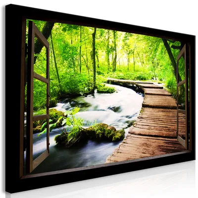 Produktbild von Wandbild Mega XXXL Fensterblick 250x125 cm Einteiliger XXL-Format Kunstdruck zur Selbstmontage Leinwandbilder moderne Bilder DIY Wanddekoration Wohnung Deko Wald c-C-0389-ak-e