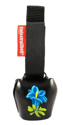 Produktbild von swisstrailbell® Deep Black mit Alpen Enzian, Fahrrad Klingel, Trailbell, Bear Bell