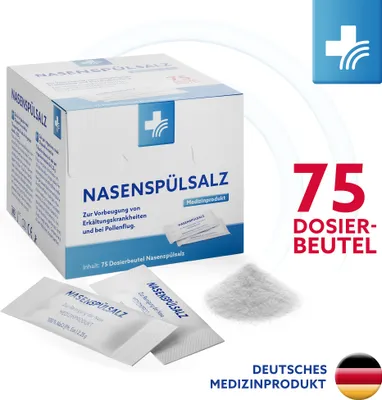 Produktbild von Nasenspülsalz zur Herstellung einer isotonen Lösung, 75 Beutel: Zur Nasendusche bei Erkältungen und bei Pollenallergie, Natriumchlorid in Pharmaqualität