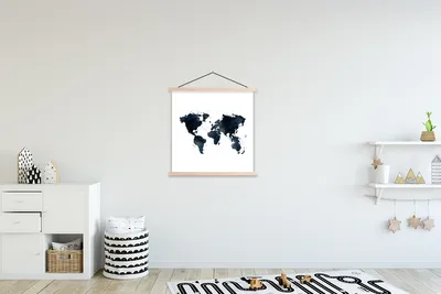 Produktbild von MuchoWow® Textilposter Weltkarte - Aquarell - Einfach 60x60 cm mit holzfarbenen Rahmen - Wanddekoration