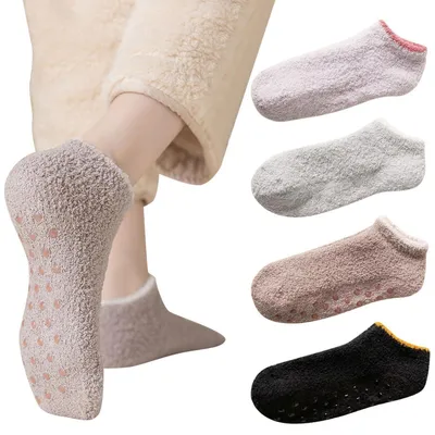 Produktbild von Stoppersocken Damen Herren 4 Paar Flauschig Warm Kuschelsocken Antirutsch Noppen EU 36-41 Mid Top