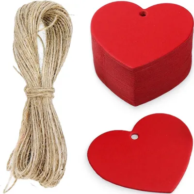 Productafbeelding van 100 Stuks Hartvormige Geschenketiketten van Kraftpapier met Jutestreng