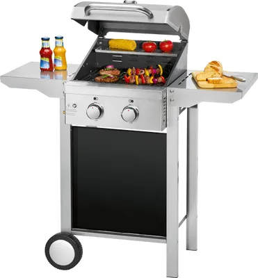 Produktbild von Grill gazowy ProfiCook, ze składanymi stolikami bocznymi, 2 palniki ze stali nierdzewnej, bezstopniowa regulacja temperatury, z wyświetlaczem temperatury, grill balkonowy, powierzchnia grillowania: 43 x 39 cm, PC-GG 1255