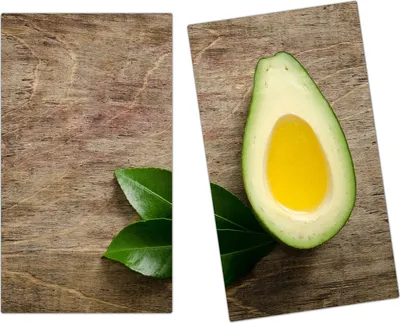 Produktbild von Spritzschutz Herdabdeckplatte Schneidebrett aus Glas Avocado und Blätter 2-Teilig (60x52cm)