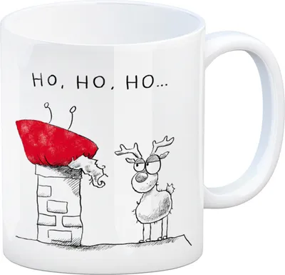 Produktbild von Weihnachtsmann im Kamin Kaffeebecher mit Spruch HO HO HO