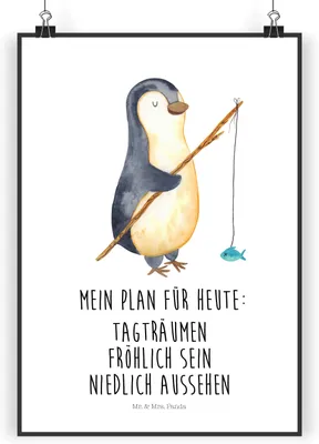 Produktbild von Mr. & Mrs. Panda Bild Pinguin Angler DIN A5 - Weiß - Geschenk, Plakat, Geschenkidee, Motiviert, Urlaub, Fischer, drucke, Neustart, Kunstdruck, Wandbild, wanddeko