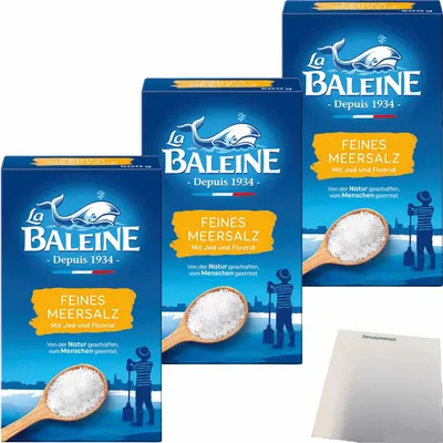 Produktbild von La Baleine Meersalz fein mit Jod & Fluorid 3er Pack (3x500g Packung) + usy Block