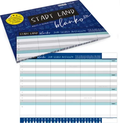 Produktbild von Stadt Land Blanko Spiel - Stadt-Land-Fluss Vorlage Gesellschaftsspiel | Spieleblock mit 24 Feldern als Familien & Partyspiel | 50 DIN A4 Blätter 400+ Kategorien | Der Knobelspaß Block