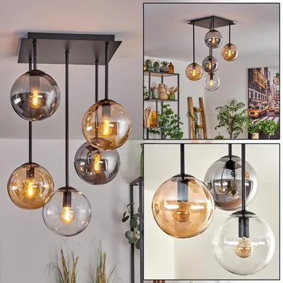 Produktbild von Fossobiubo Deckenlampe aus Metall/Glas in Schwarz/Rauchfarben/Bernstein/Klar