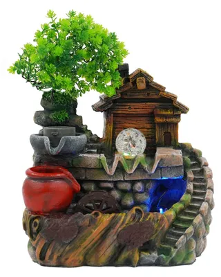 Produktbild von Feng Shui Tischbrunnen - Indoor Wasserfall - LED-Beleuchtung - Nebelgenerator - Drehende Kugel - Harz - Für Zuhause & Büro - Mehrfarbig