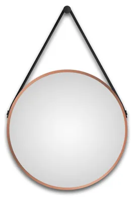 Zdjęcie produktu dla Lustro ?cienne okr?g?e Talos Copper Light Matt Ø 50 cm - lustro ?azienkowe z o?wietleniem po?rednim - wisz?cy pasek o wygl?dzie skóry - pod?wietlane lustro z neutralnym bia?ym ?wiat?em - wysokiej jako?ci rama aluminiowa w kolorze matowej miedzi - lustro ?azienkowe