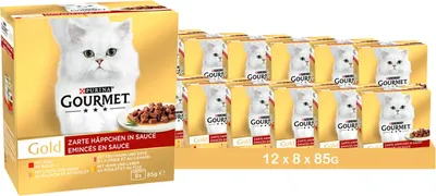 Produktbild von PURINA GOURMET Gold Zarte Häppchen in Sauce Katzenfutter nass, Sorten-Mix 12x8x85g (12 x 8 x 85 g)