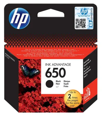 Productafbeelding van HP 650 zwarte originele inktcartridge Advantage, standaard opbrengst, zwart, pigmentinkt, 1 stuk, 360 pagina's, verpakking per stuk