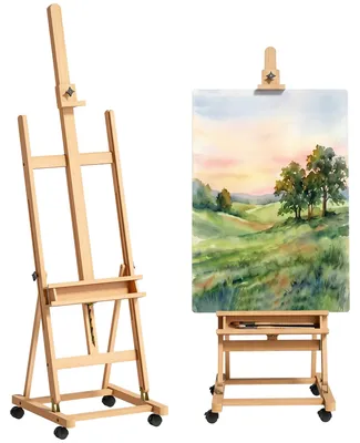 Immagine prodotto di SunvelloCavalletto Pittura Pieghevole con Ruote, per Dipingere su Tela, in Faggio Regolabile,per Studio, Artisti Pittori