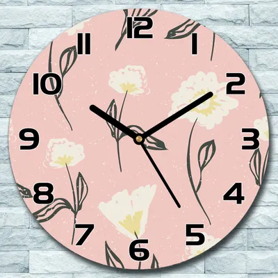 Produktbild von Wanduhr aus Glas Rund fi 30 Zarte Blumen Quarz Deko Schlafzimmer Büro