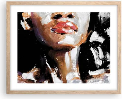 Produktbild von Gerahmtes Poster - Rahmen in heller Eiche - Öl Mund Frau - 50x40 cm - Wand Bild - Wanddeko - Wandbilder - Kunstposter - Wandposter - Bilderrahmen - Bilder - Kunstdruck - P2NAA50x40-4724