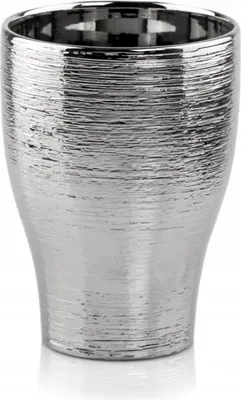 A silver ceramic flower pot with a textured surface.