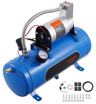 Image de Compresseur d'air 12V avec réservoir - 1,6 gallon - pression de travail de 120 PSI - pour voitures et camions