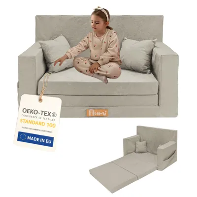 Zdjęcie produktu dla Flumi Sofa dziecięca rozkładana piankowa z funkcją spania - jasny szary