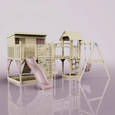 Produktbild von OutdoorToys Spielturm Inga aus Holz in Rosa Babyschaukel