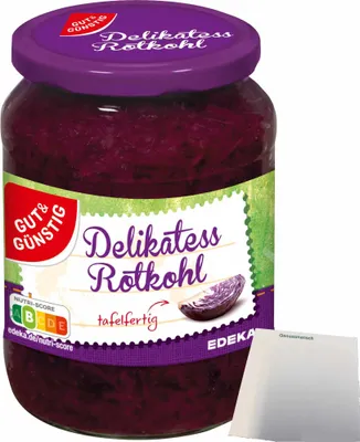 Produktbild von Gut & Günstig Delikatess-Rotkohl tafelfertig erntefrisch verarbeitet (680g Glas) + usy Block