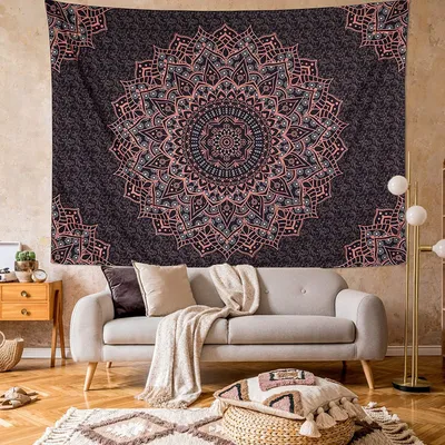 Image de Tapis mandala bohème, tapis hippie, paon psychédélique, tapis boho, tapisserie pour chambre (200 cm x 150 cm,couleur 3)