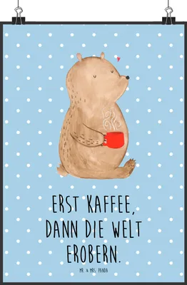 Produktbild von Mr. & Mrs. Panda Bild Bär Kaffee DIN A5 - Blau Pastell - Geschenk, Bären, Teddy, Guten Morgen, Coffee, Wanddekoration, drucke, wanddeko, Plakat, Kunstdruck, Motivation