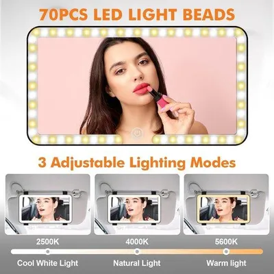 Image de Miroir de maquillage pour voiture à 3 modes - Pare-soleil rechargeable pour rétroviseur intérieur (noir)