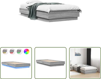 Produktbild von The Living Store Bettgestell mit LED Grau Sonoma-Eiche 75x190 cm