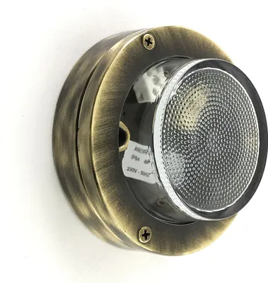 Produktbild von Wandlampe außen Echt-Messing Glas rund D: 14 cm IP64 in Messing antik G9 Maritim Kellerlampe