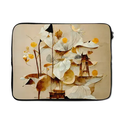 Produktbild von MuchoWow® Laptop Hülle 15 Zoll Blumen - Weiß - Pflanzen - Vintage Laptoptasche - Laptoptasche - Sleeve - Rundum-Schutz