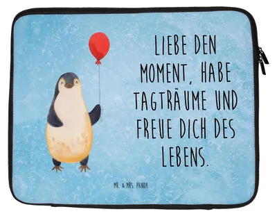 Produktbild von Mr. & Mrs. Panda Laptop Tasche Pinguin Luftballon 20 x 28 cm - Eisblau - Geschenk, Liebe, Hülle, Glück, Sleeve, Freundin, Beste, Laptoptasche, Motivation, Laptophülle