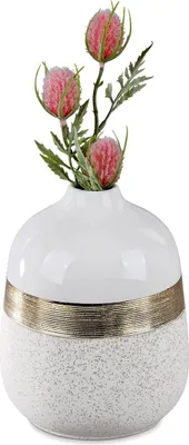 Produktbild von Deko Flaschenvase GOLDBAND rund H. 20cm weiß gold creme Formano WA