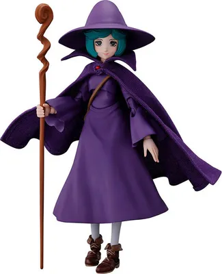 A doll of a witch character holding a staff.