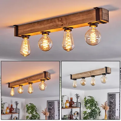 Produktbild von Bollengo moderne Deckenlampe aus Metall/Holz in Schwarz/Natur