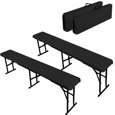 Produktbild von 2x Gartenbank Klappbank 250kg HDPE Campingbank Bierbank Wetterfest Schwarz S1, KI-generiertes Bild