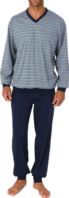 Immagine prodotto di Pigiama da uomo con polsini, dal raffinato motivo a righe grafiche; azzurro, taglia 56