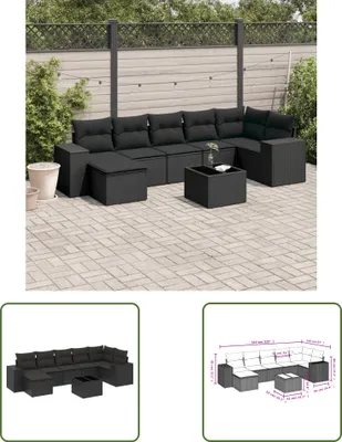 Produktbild von The Living Store 8-tlg. Garten-Sofagarnitur mit Kissen Schwarz Poly Rattan
