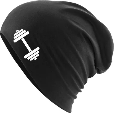 Produktbild von Huuraa Beanie Hantel Silhouette Black One Size Baumwolle und Elasthan Mütze Geschenkidee