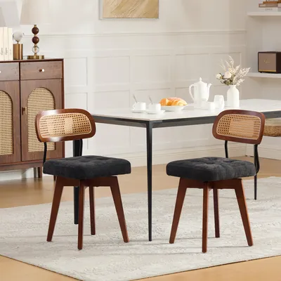 Productafbeelding van STILVORA draaistoel, set van 2, keukelstoel met gevlochten rugleuning, eetkamerstoel met beklede zitvlak, stoel in mid-century stijl