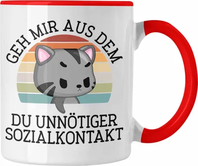 Produktbild von Trendation - Lustige Tasse Geh Mir Aus Dem Weg Du Unnötiger Sozialkontakt Geschenk Katze Witzige Tasse für Frauen Männer (Rot)
