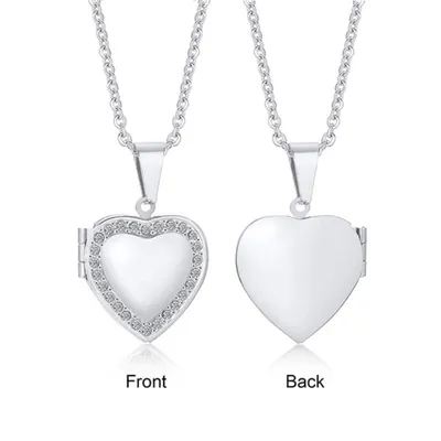 Produktbild von Medaillon mit Foto: Herz Kette aus Edelstahl mit Zirkonia Silber