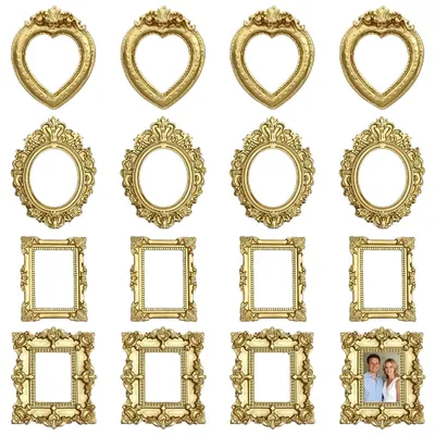 16 Mini-Vintage-Fotorahmen aus Kunstharz, gold, 4 Stile