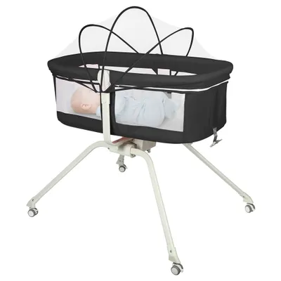 Produktbild von Babywiege mit 4 Räder für Babys bis 9kg belastbar Schwarz