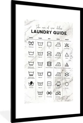 Produktbild von MuchoWow® Gerahmtes Poster Wäschesymbole - Waschanleitung - Marmor 60x90 cm - Poster mit Schwarzem Bilderrahmen Wandposter Rahmen Foto Bilder - Dekoration - Wandposter Wohnzimmer - Hochwertig