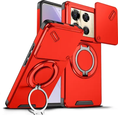 Produktbild von Handyhülle für Infinix Note 40 Pro 5G/4G/Note 40 Pro+ 5G Dual-Layer Stoßfest Militär Hülle mit Dia Kameraschutz und Magnetisch Ring Ständer Rot